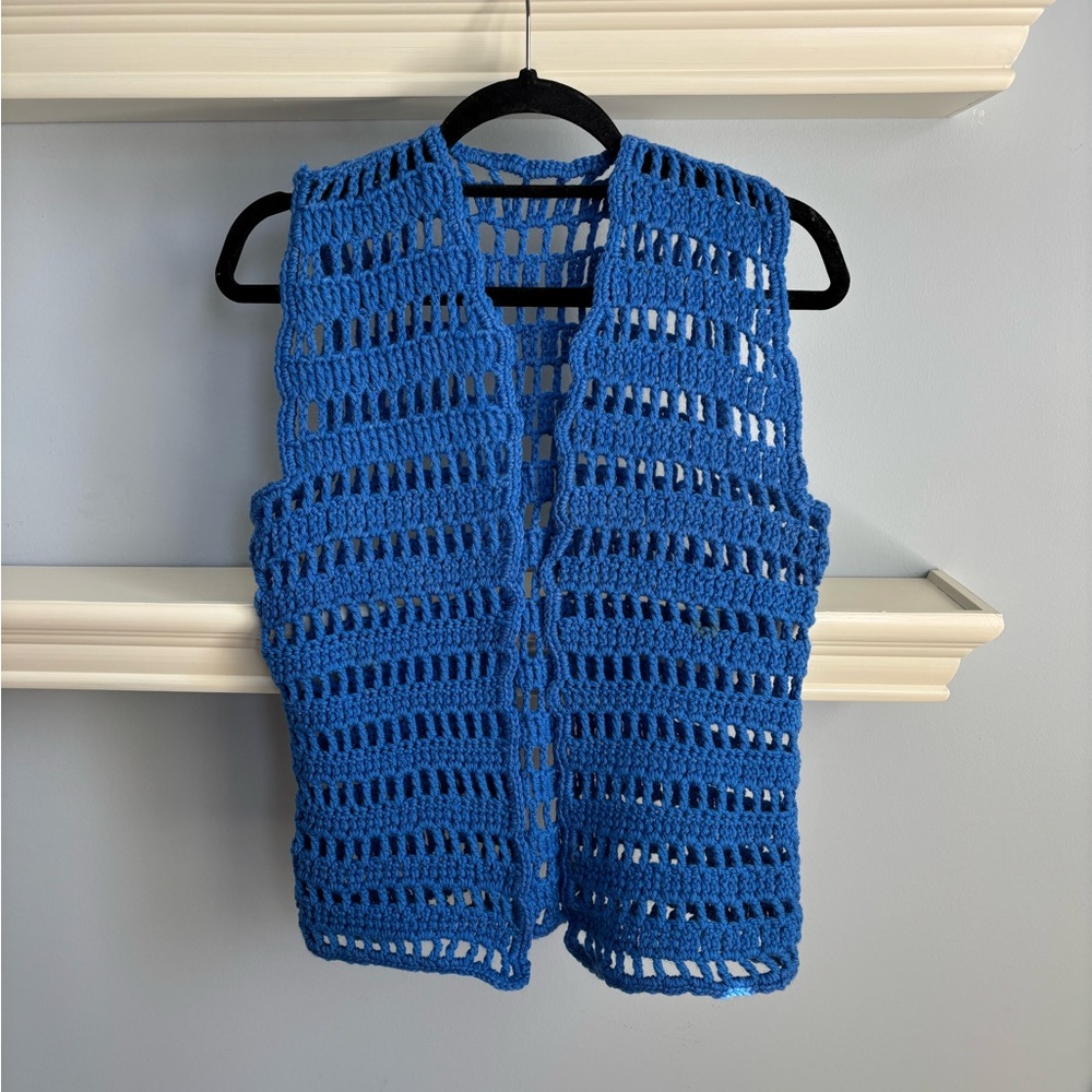 Vintage Royal Blue Knit Cardigan Vest